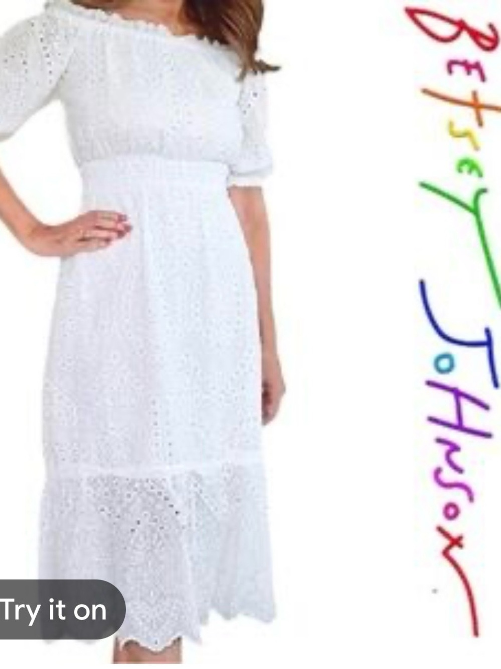 Betsey Johnson White Eyelet Off-Shoulder Midi Dress